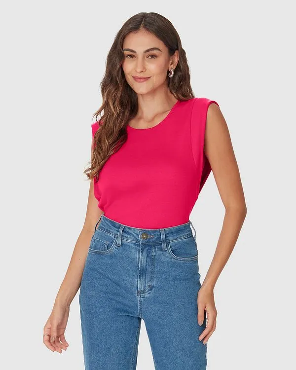 Regata Feminina Muscle Tee Decote Redondo Em Algodão Rosa - GG