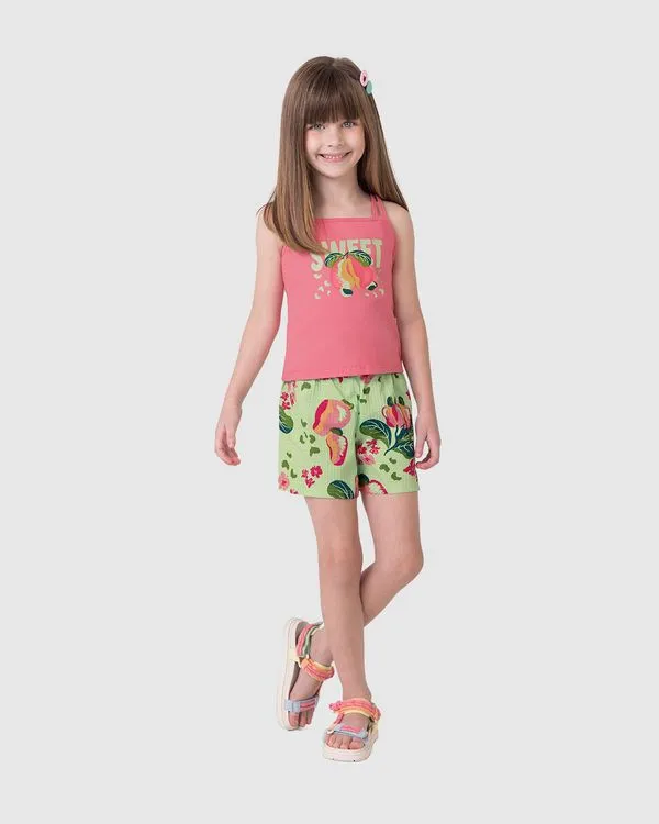 Conjunto Infantil Menina Regata Alça Dupla Estampa Sweet Algodão Malwee Kids Rosa - 16