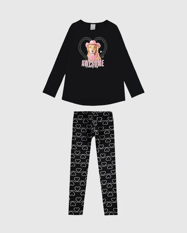 Conjunto Longo Infantil Menina Awesome Cowboy Dog Em Algodão Malwee Kids