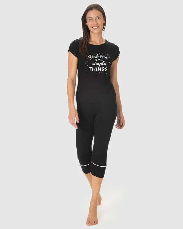 Pijama Longo Feminino Find Love In The Simple Things Em Viscose Stretch Preto - M