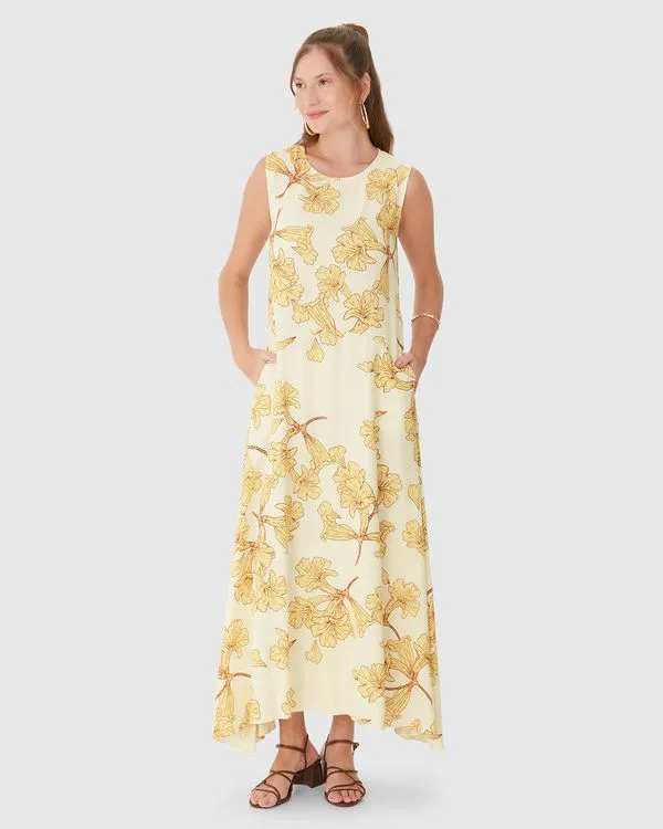Vestido Midi Feminino Bolso Funcional Em Viscolinho Texturizado Off White - GG