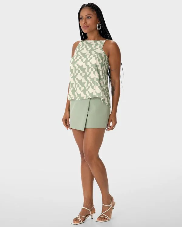 Blusa Ampla Feminina Estampa Geométrica Decote Reto Em Viscose - ENFIM Off White - GG