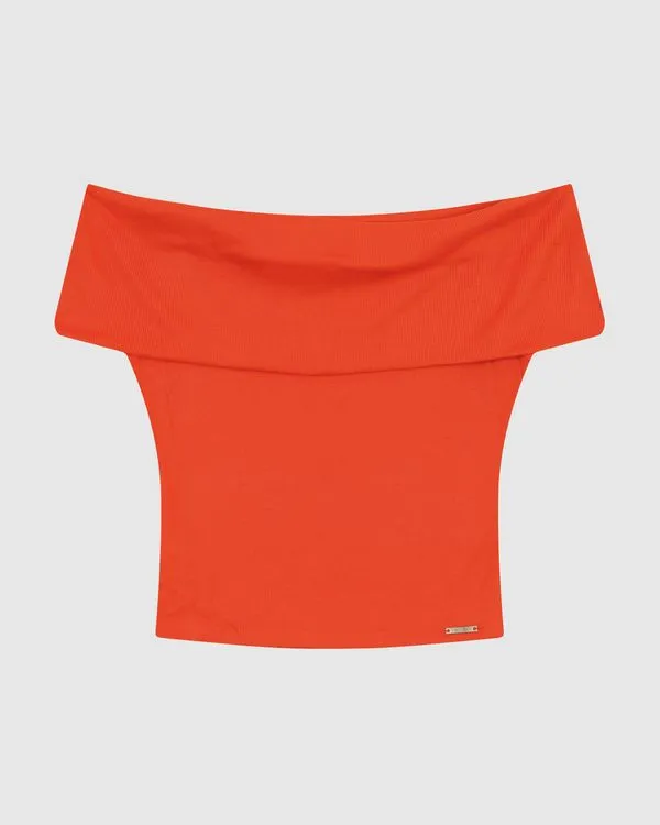 Blusa Justa Feminina Decote Ombro A Ombro Em Malha Viscose Canelada - ENFIM Laranja - G
