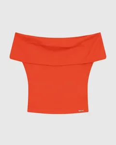 Blusa Justa Feminina Decote Ombro A Ombro Em Malha Viscose Canelada - ENFIM Laranja - G