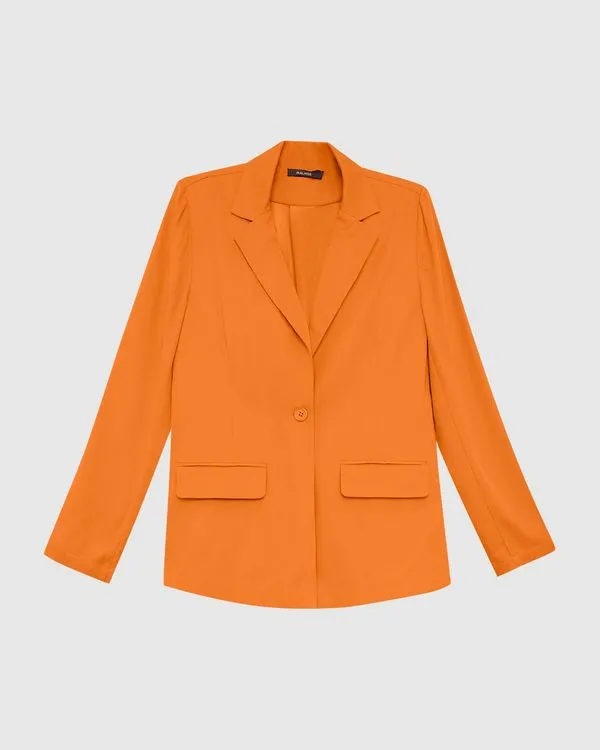 Blazer Feminino Com Lapela Em Viscose Sarjada Laranja - G