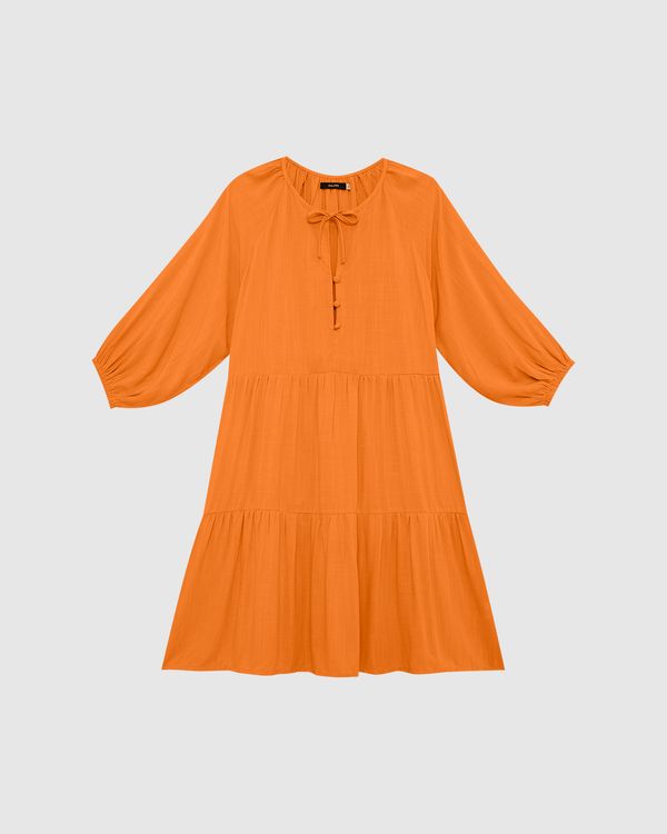 Vestido Feminino Manga Bufante Com Elástico Em Viscose Laranja - M