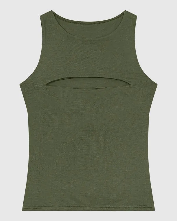 Regata Justa Feminina Detalhe Vazado Busto Em Viscose Stretch - ENFIM Verde - GG
