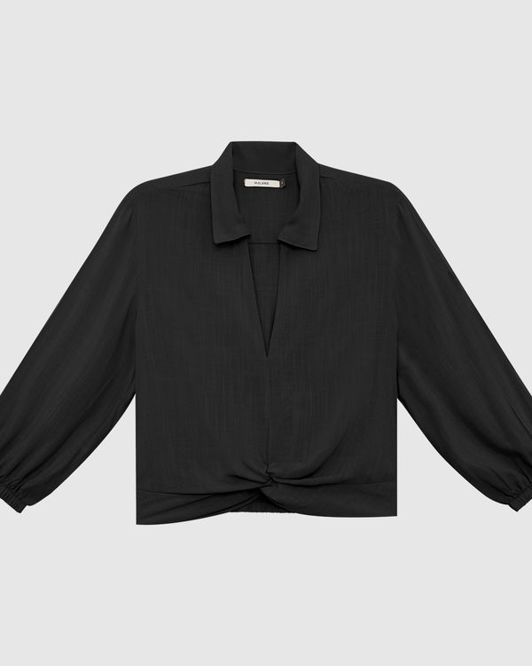 Camisa Feminina Com Torcido Frontal Em Viscose Preto - G
