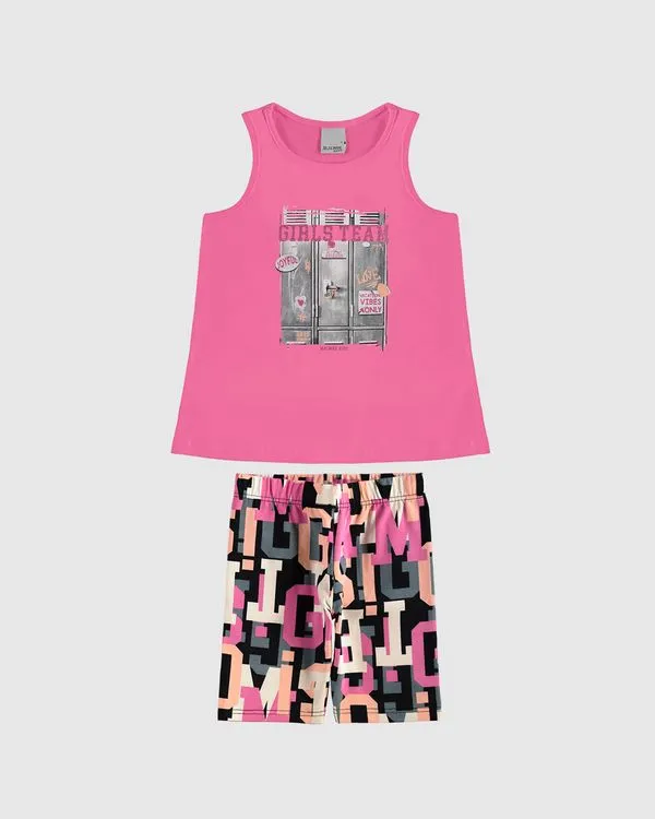Conjunto Infantil Menina Regata E Bermuda Ciclista Estampada Malwee Kids Rosa - 6