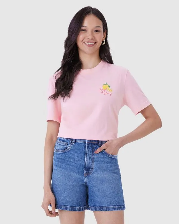 Camiseta Ampla Feminina Estampa Costas Lobster Fresh & Juice Em Algodão Rosa - GG