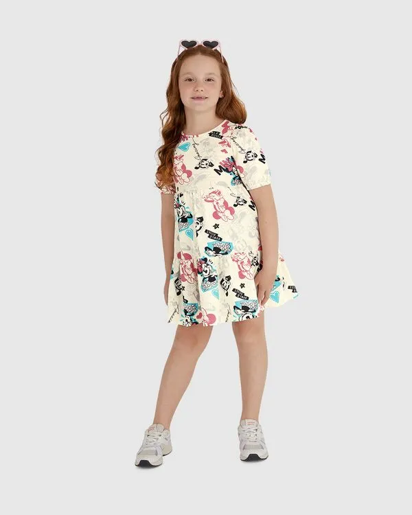 Vestido Infantil Rodado Estampa Minnie Mouse Disney Em Algodão Malwee Kids Off White - 10