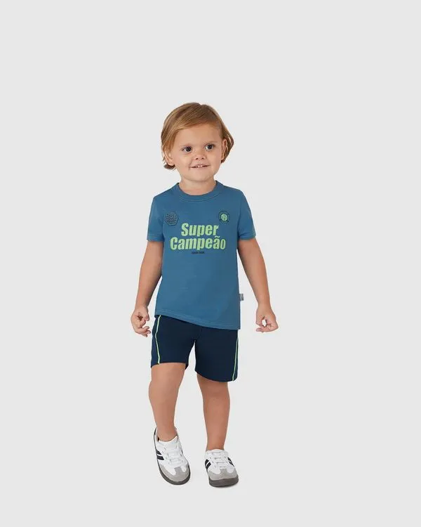 Conjunto Infantil Menino Super Campeão Em Algodão Malwee Kids Azul - 1