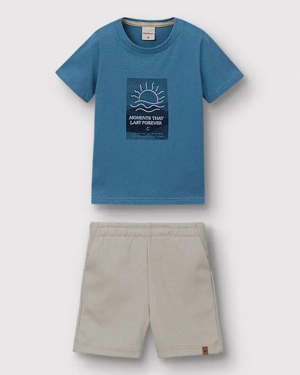 Conjunto Menino Camiseta Moments That Last Forever Em Algodão - Carinhoso Azul - 1