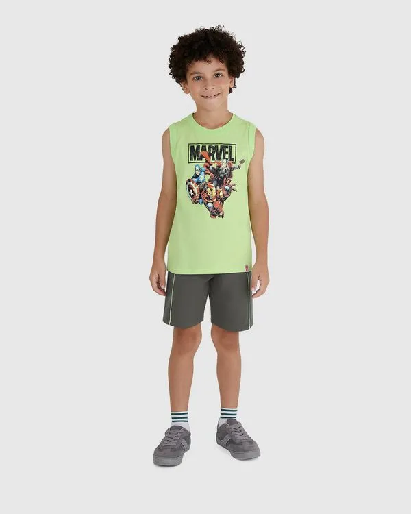 Conjunto Infantil Menino Regata Estampa Avengers Marvel Malwee Kids Verde - 6