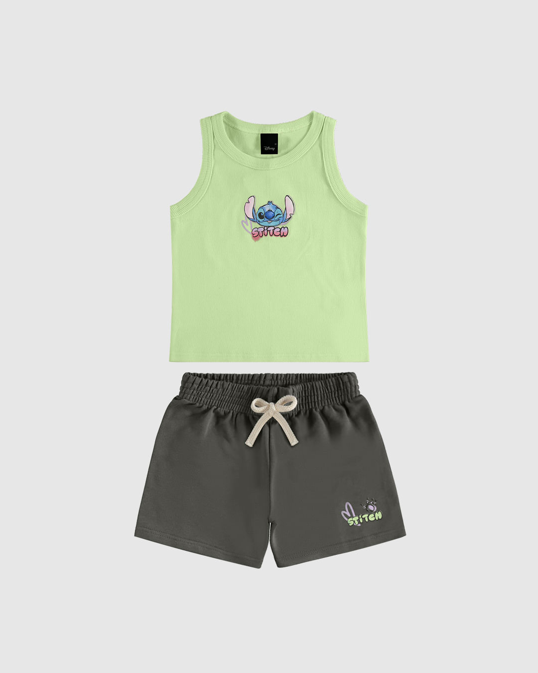 Conjunto Infantil Menina Regata Ribana E Shorts Stitch Disney Malwee Kids