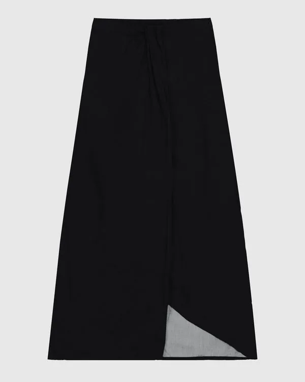 Saia Midi Feminina Assimétrica Fenda Frontal Em Viscose - ENFIM Preto - P