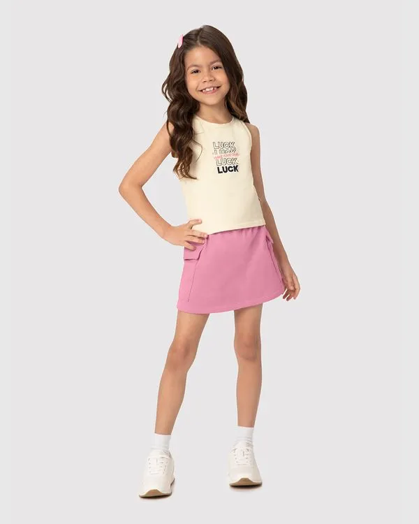Conjunto Infantil Menina Regata + Shorts Saia Em Moletinho Malwee Kids Off White - 8