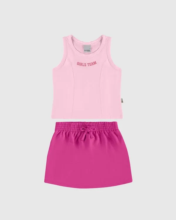 Conjunto Infantil Menina Girls Team Com Shorts Saia Em Moletom Malwee Kids Rosa - 14