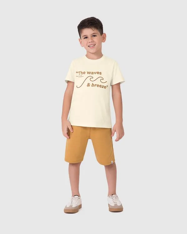 Conjunto Infantil Menino Camiseta The Waves & Breeze Em Algodão Malwee Kids Off White - 8