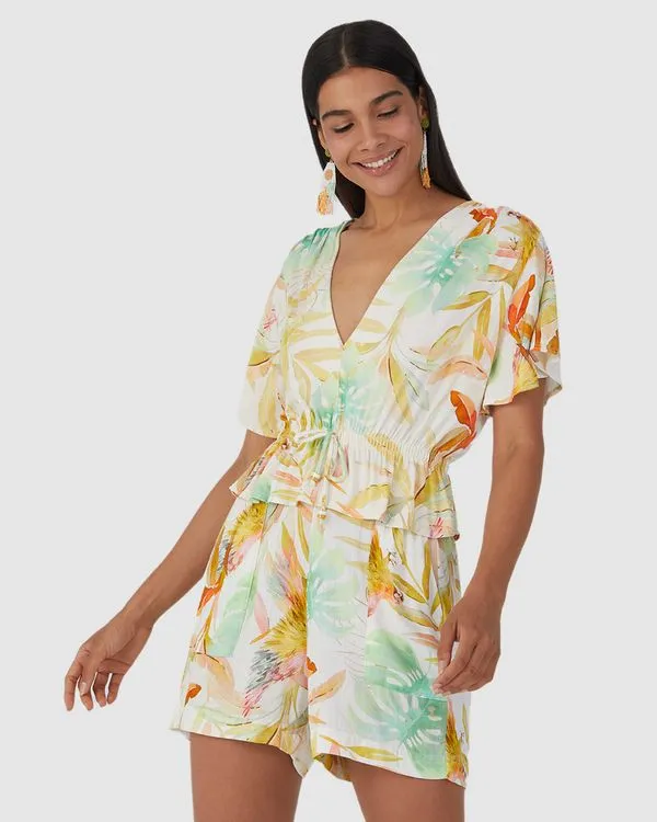 Blusa Feminina Estampada Busto Marcado Em Viscose Stretch Off White - PP