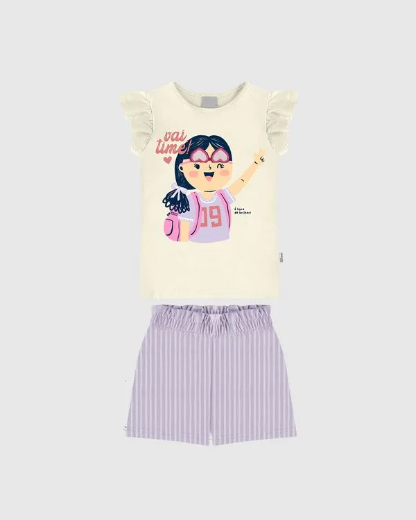 Conjunto Infantil Menina Blusa Vai Time! Com Glitter Em Algodão Malwee Kids Off White - 3