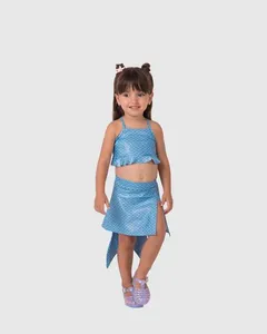 Biquíni Infantil Menina Saia Cauda Sereia Em Malha Glitter UV50+ Malwee Kids Azul - 8