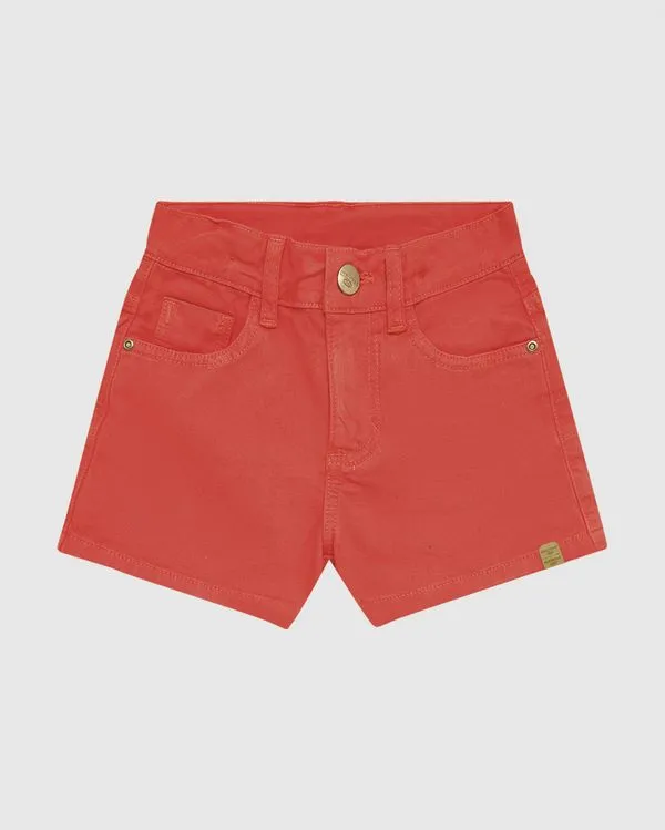Shorts Infantil Menina Cintura Elástico Ajustável Em Sarja Stretch Malwee Kids Laranja -2