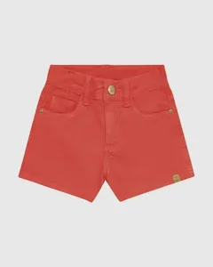 Shorts Infantil Menina Cintura Elástico Ajustável Em Sarja Stretch Malwee Kids Laranja -2