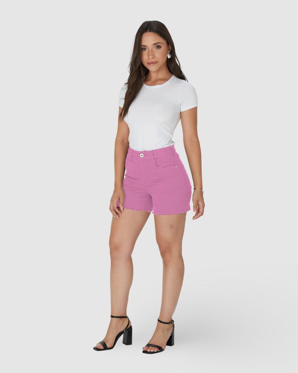 Shorts Feminino Cintura Média Em Sarja Com Elastano Rosa - 40