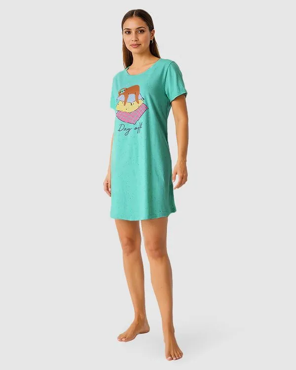 Camisola Feminina Estampa Day Off Em Malha Botonê Verde - G