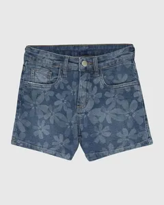 Shorts Infantil Menina Mom Estampa Laser Floral Em Jeans Moletom Malwee Kids Azul - 10