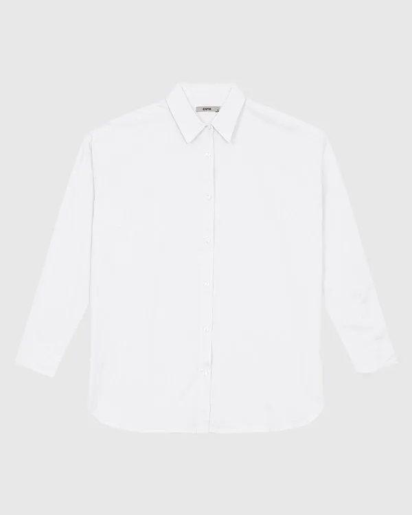 Camisa Feminina Oversized Manga Longa Em Tricoline - ENFIM Branco - P