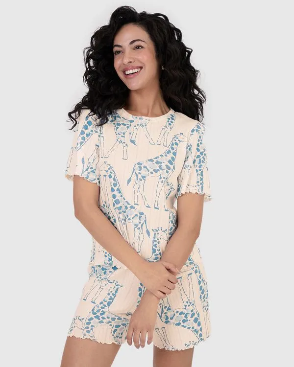 Pijama Curto Feminino Estampado Em Malha Jacquard Off White - P