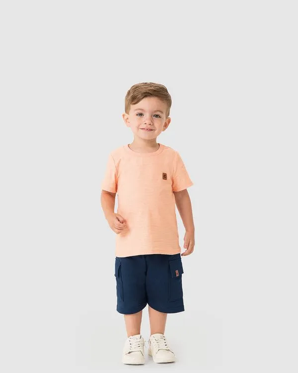 Conjunto Menino Camiseta Estampa Costas Nature E Bermuda Moletom - Carinhoso Laranja - 4