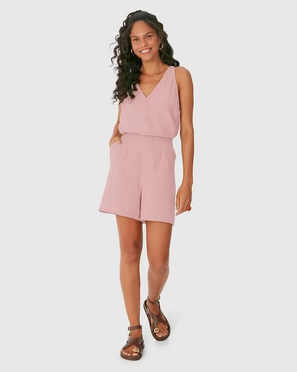 Shorts Feminino Pregas Frontais Bolso Faca Em Tecido Alfaiataria Rosa - G