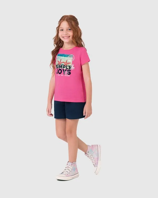 Conjunto Infantil Menina Blusa Manga Curta E Shorts Em Algodão Malwee Kids Rosa - 12
