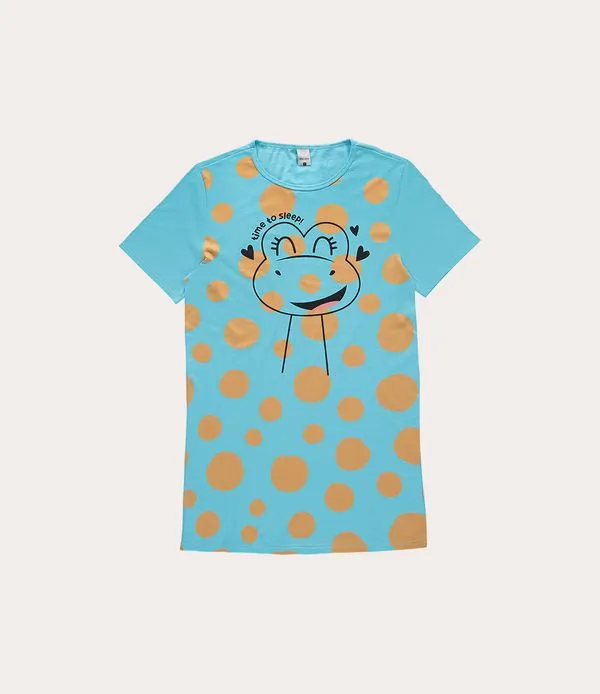 Camisola Feminina Linha Família Time To Sleep Em Algodão Azul - GG