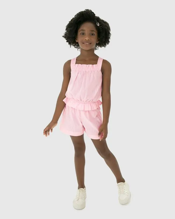 Conjunto Infantil Menina Blusa Cropped + Shorts Clochard Malwee Kids Rosa - 4