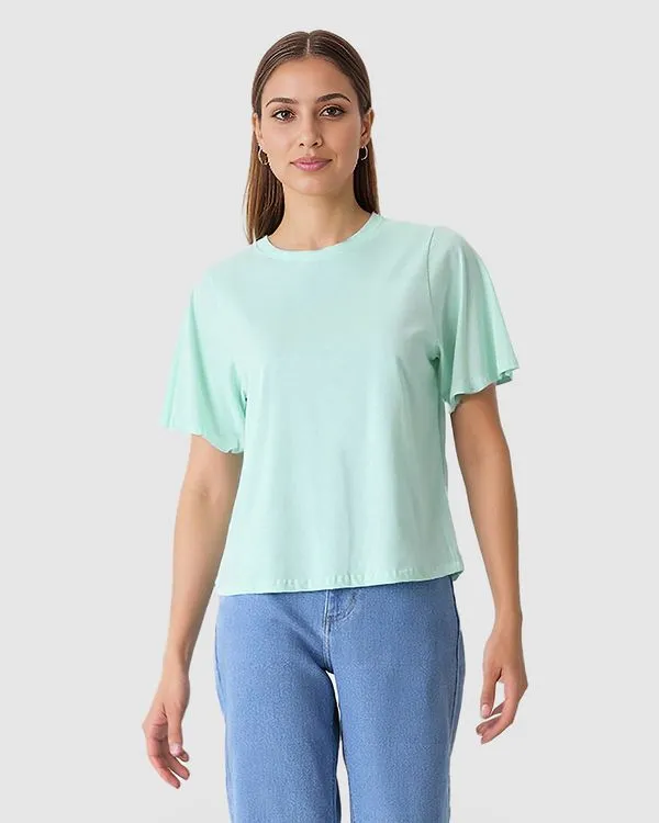 Blusa Feminina Reta Manga Curta Godê Em Algodão Azul - M