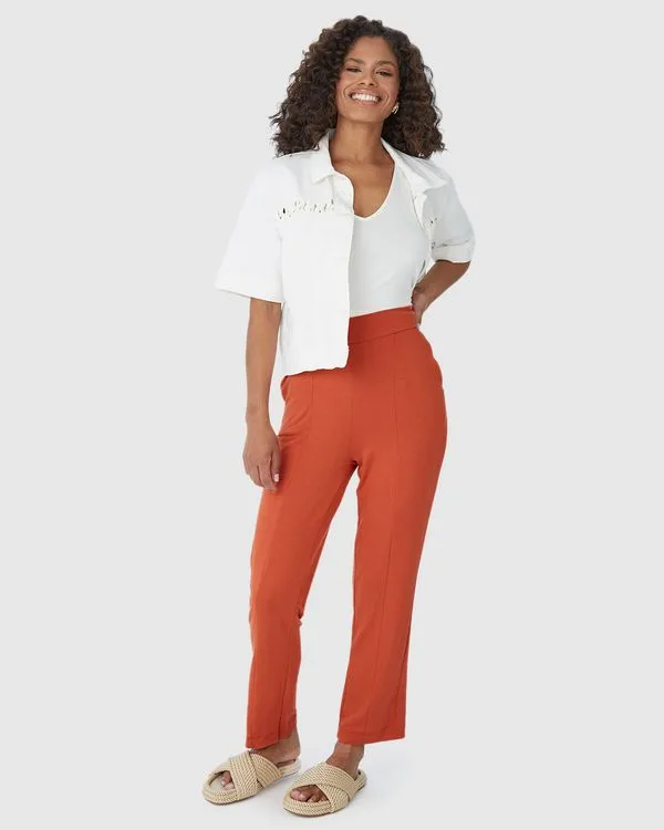 Calça Cigarrete Feminina Bolso Lateral Em Moletinho De Viscose Laranja - M