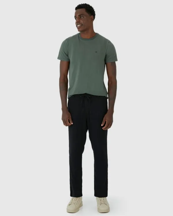 Calça Chino Masculina Cintura Média Com Cadarço Em Sarja Linho Preto - 38