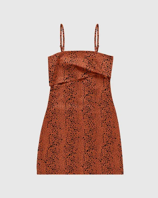 Vestido Feminino Animal Print Alça Removível Em Tecido Acetinado - ENFIM Marrom - GG