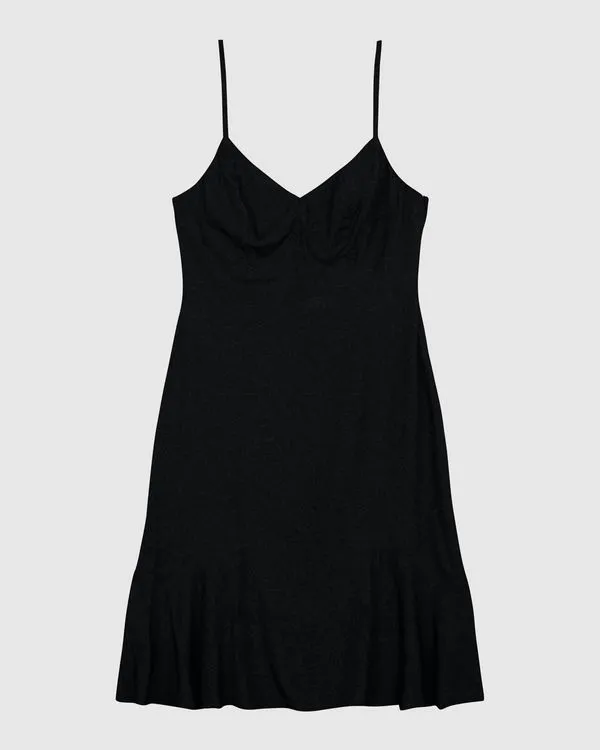 Vestido Feminino Evasê Decote V Alça Fina Em Viscose - ENFIM Preto - P
