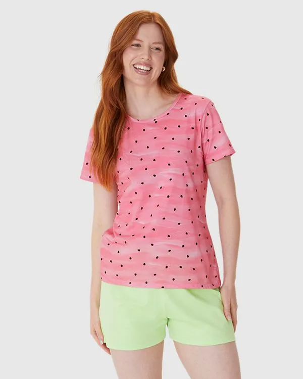 Pijama Curto Feminino Blusa Estampa Digital Em Algodão Rosa - XGG
