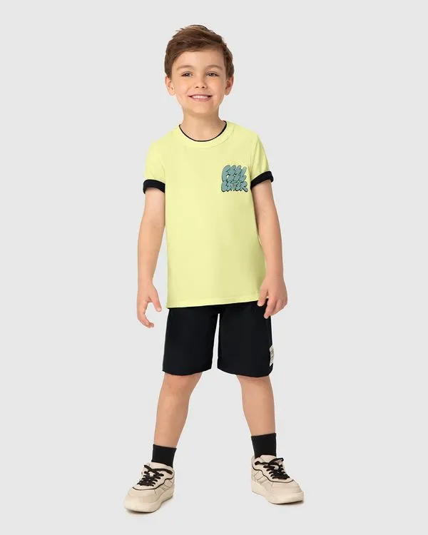 Conjunto Infantil Menino Camiseta Estampa Frente E Costas Malwee Kids Amarelo - 12