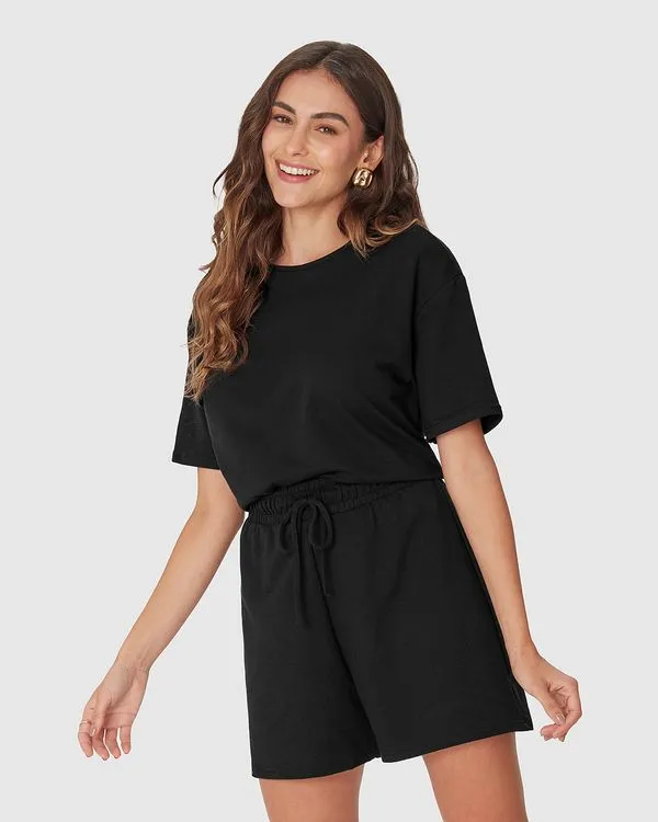 Blusa Ampla Feminina Manga Curta Em Malha Tweed E Moletinho Preto - M