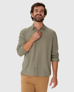 Camisa Masculina Regular Bordado Peitoral Em Liocel Verde - G