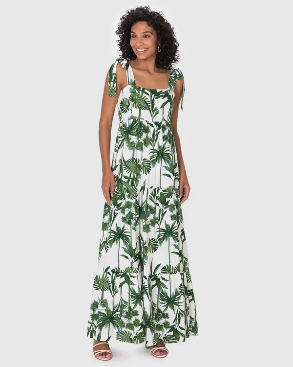 Vestido Longo Feminino Marias Alça Amarração Em Viscolinho Off White - GG