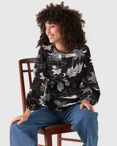Blusa Feminina Estampada Cintura Com Elástico Em Algodão Off White - G