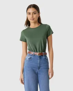 Blusa Básica Feminina Decote Redondo Manga Curta Em Malha Algodão Pima Verde - PP